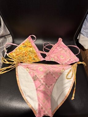 LoveShackFancy string bikini top and bottom size medium